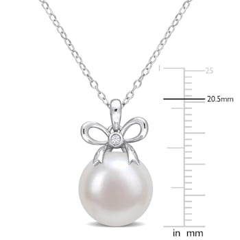 12-12.5MM Freshwater Cultured Pearl & Created White Sapphire Accent
Pendant in Sterling Silver