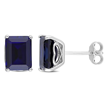 5 7/8 CT TGW Octagon Created Blue Sapphire Stud Earrings in Sterling Silver