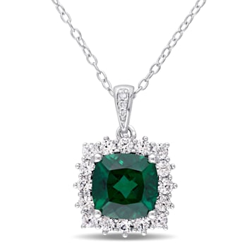 2 3/8 CT TGW Multi-Gemstones and Diamond Accent Pendant with Chain in
Sterling Silver