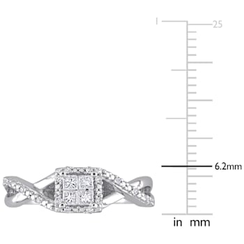 1/4 CT TW Princess Cut and Round Diamond Halo Crisscross Engagement Ring
in Sterling Silver