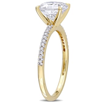2 CT DEW Created Moissanite and 1/10 CT TW Diamond Engagement Ring in
14K Yellow Gold