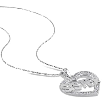 Diamond Heart "Sister" Pendant with Chain in Sterling Silver