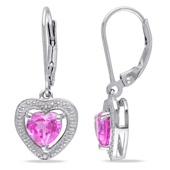 2 CT TGW Created Pink Sapphire and Diamond Accent Earrings in Sterling Silver