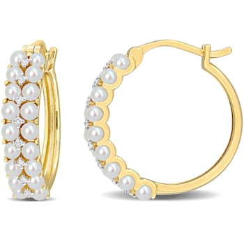 2-2.5MM Freshwater Cultured Pearl and 1/10 CT TW Diamond Hoop Earrings
in 14K Yellow Gold