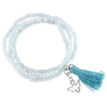 20" Amazonite Bead Bracelet with Green Tassel and Dove Charm in
Sterling Silver