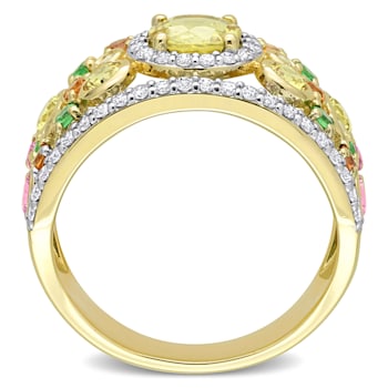 2 3/5 CT TGW Multi-Color Sapphire, Tsavorite and 1/2 CT TW Diamond Halo
Ring in 14K Yellow Gold