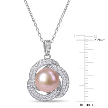 9.5-10MM Pink Freshwater Cultured Pearl and 4/5 CT TGW Cubic Zirconia
Pendant in Sterling Silver