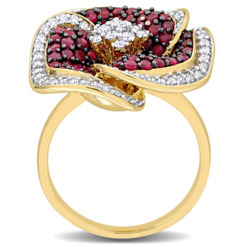 1 5/8 CT TGW Ruby and 3/5 CT TW Diamond Floral Ring in 14K Yellow Gold