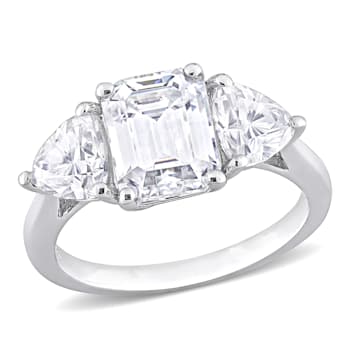 4 1/10 CT TGW Created Moissanite 3-Stone Ring in Sterling Silver