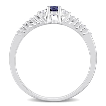 1/3 CT TGW Created Blue and White Sapphire with Diamond Accent Ring in
Sterling Silver