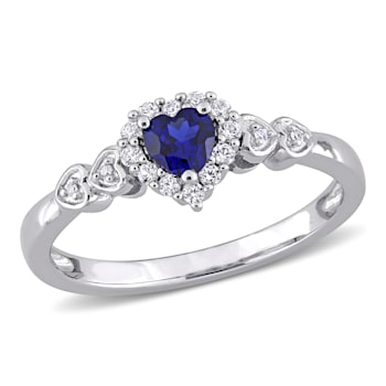 3/8 CT TGW Created Blue and White Sapphire, Diamond Accent Halo Ring in
Sterling Silver