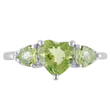 1 7/8 CT TGW Peridot and Diamond Accent Heart Ring in Sterling Silver