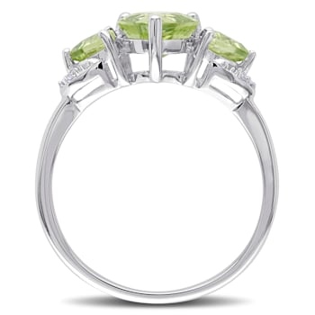 1 7/8 CT TGW Peridot and Diamond Accent Heart Ring in Sterling Silver