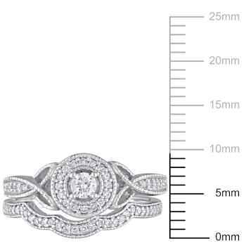 1/3 CT TW Diamond Halo Bridal Ring Set in Sterling Silver