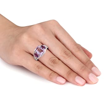 4 5/8 CT TGW Multi-Gemstones 3-Stone Ring in Rose Gold Plated Sterling Silver