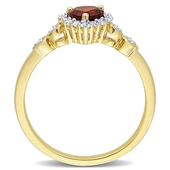 5/8 CTW Garnet and Diamond Accent Promise Ring in Yellow Plated Sterling Silver
