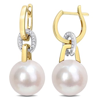 11-12MM Freshwater Cultured Pearl and 1/10 CT TW Diamond Earrings in 14K
2-Tone Gold
