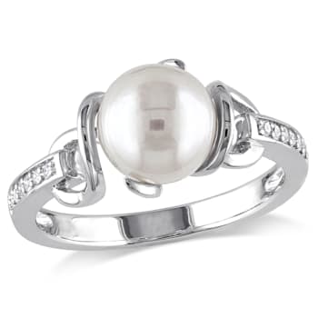 8-8.5MM Freshwater Cultured Pearl and Diamond Twist Ring in Sterling Silver