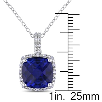 5 3/4 CT TGW Created Blue Sapphire and 1/10 CT TW Diamond Pendant with
Chain in Sterling Silver