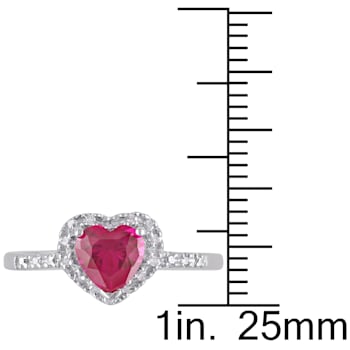 1 CT TGW Created Ruby and 1/10 CT TW Diamond Heart Halo Ring in Sterling Silver