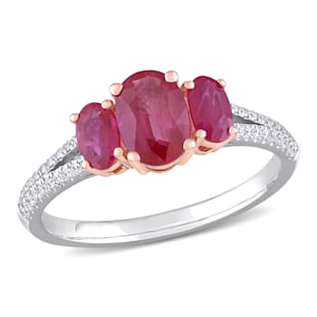 1 1/2 CT TGW Ruby and 1/6 CT TW Diamond 3-stone Ring in 2-tone 14K White
& Rose Gold