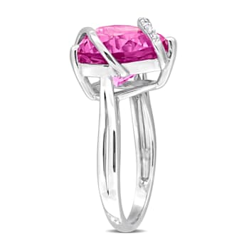 7 1/4 CT TGW Created Pink Sapphire and Diamond Accent Heart Wrapped Ring
in Sterling Silver