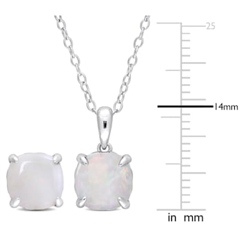 2-Pcs Set of 4 1/10 CT TGW Opal Solitaire Earrings and Pendant with
Chain in Sterling Silver