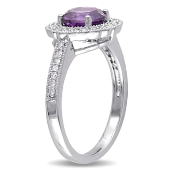 1 1/3 CT TGW Amethyst and 1/8 CT TW Diamond Halo Ring in Sterling Silver