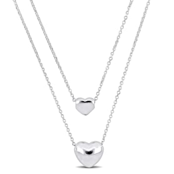 Two Heart Double Strand Charm Necklace in Sterling Silver