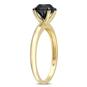 1-1/2 ct Black Diamond Solitaire Engagement Ring in 14K Yellow Gold