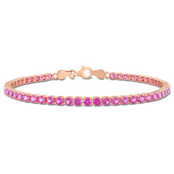 6 1/8 CT TGW Created Pink Sapphire Bracelet in Rose Plated Sterling Silver