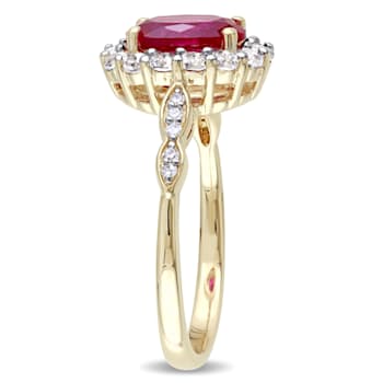 2 5/8 CT TGW Created Ruby, White Topaz and Diamond Accent Vintage Ring
in 14K Yellow Gold