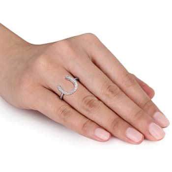 0.54 CTW White Topaz Horseshoe Ring in Sterling Silver
