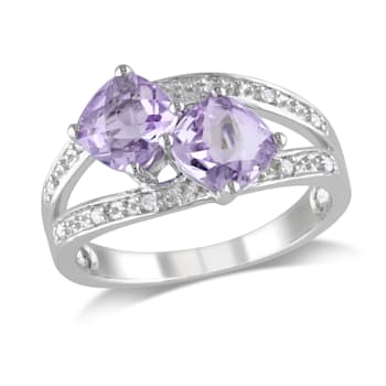 2 CTW Rose De France and Diamond Accent Split Ring in Sterling Silver