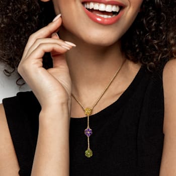 2 5/8 CT TGW Multi-Gemstone Flower Necklace in Yellow Plated Sterling Silver