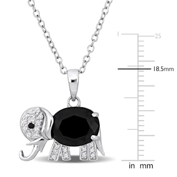 3 5/8 CT TGW Black Spinel and White Topaz Elephant Pendant Necklace in
Sterling Silver