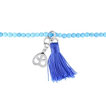 20" Dyed Howlite Bead Bracelet with Blue Tassel and Heart Charm in
Sterling Silver