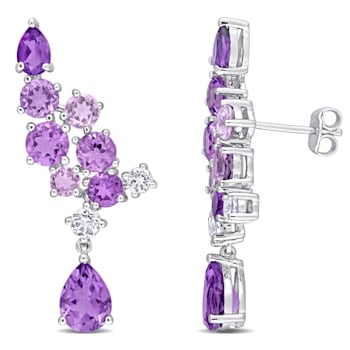 7 CT TGW Multi Gemstone Drop Earrings in Sterling Silver