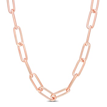 6MM Polished Paperclip Chain Necklace in Rose Plated Sterling Silver