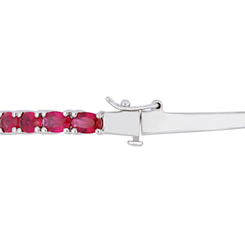 11-1/4 CT TGW Oval-Cut Created Ruby Bangle in Sterling Silver