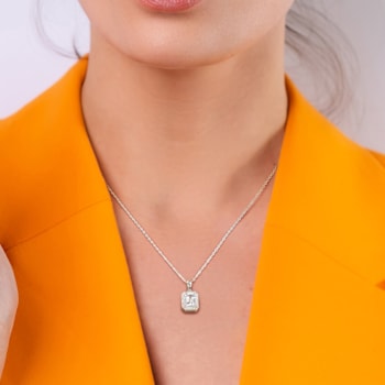 1 CT TGW Aquamarine and Diamond Accent Pendant with Chain in Sterling Silver