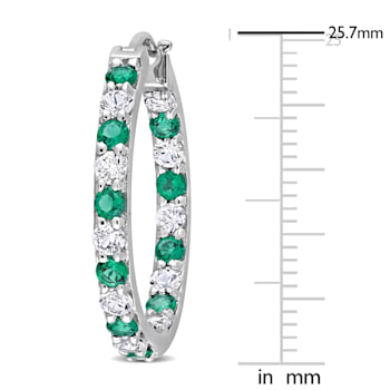 2 3/8 CT TGW Created Emerald and Created White Sapphire Hoop Earrings in
Sterling Silver