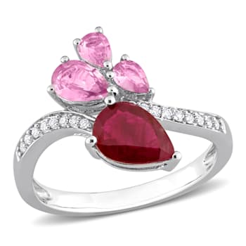 2 1/5 CT TGW Ruby, Pink Sapphire and 1/10 CT TW Diamond Ring in 14K
White Gold