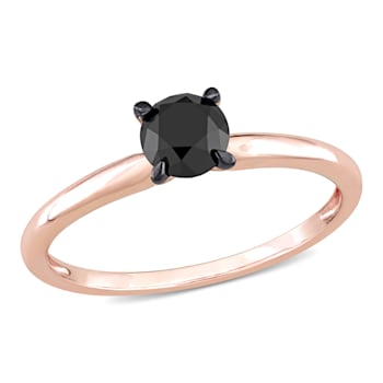 3/4 ct Black Diamond Solitaire Engagement Ring in 14K Rose Gold