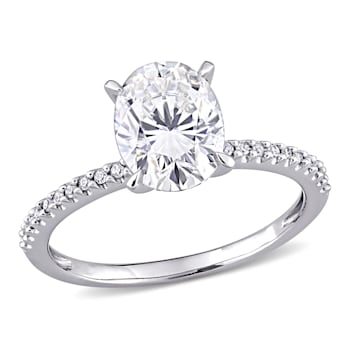 2 CT DEW Created Moissanite and 1/10 CT TW Diamond Engagement Ring in
14K White Gold