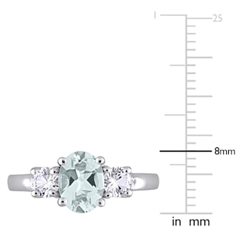 1 5/8 CTW Aquamarine and Created White Sapphire 3-Stone Ring in Sterling Silver