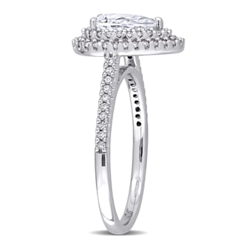 1 CT DEW Created Moissanite and 1/3 CT TW Diamond Double Halo Engagement
Ring in 14K White Gold