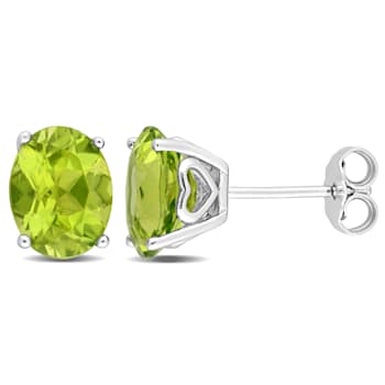 3 4/5 CT TGW Oval Peridot Stud Earrings in Sterling Silver