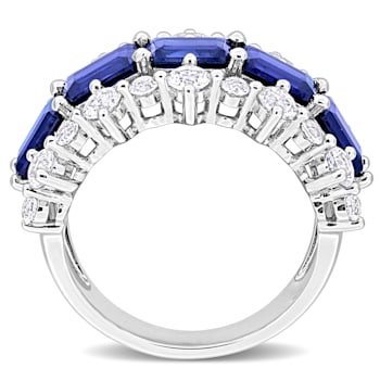 6 4/5 CTW Created Blue Sapphire and White Sapphire Ring in Sterling Silver