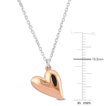 Pink Heart Charm with Cable Chain Necklace in 2-Tone Sterling Silver